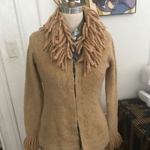 2 FREE PEOPLE BLACK AND TAN FRINGED CARDIGAN